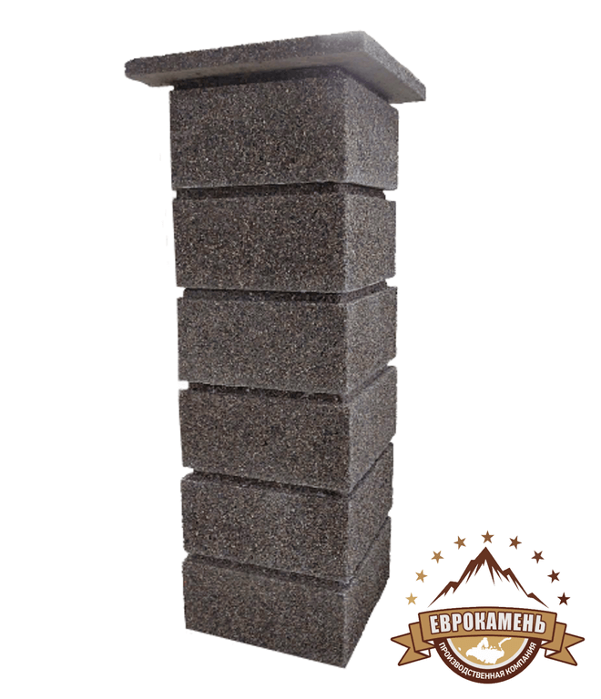 Наборные бетонные блоки для заборных столбов, фактура Питерский гравий, размер 400х400х200мм