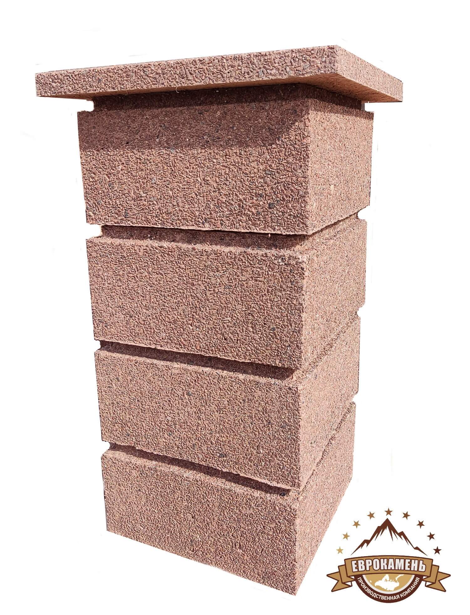 Наборные бетонные блоки для заборных столбов, фактура Гранит карельский, размер 400х400х200мм