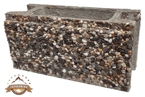 Стеновые межстолбовые бетонные блоки забора с натуральной каменной фактурой Черноморская галька, размер 400х200х170мм